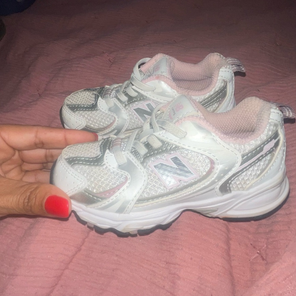 New Balance Kids' White and Pink Sneakers